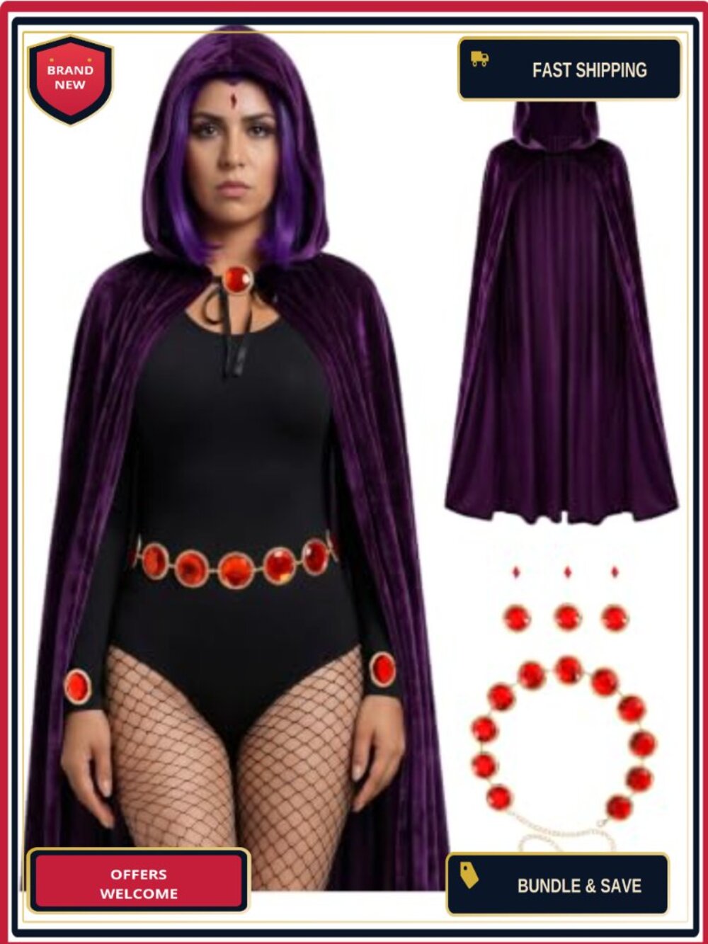 Velvet Hooded Cape Cloak with Waist Belt Womens Halloween Costume